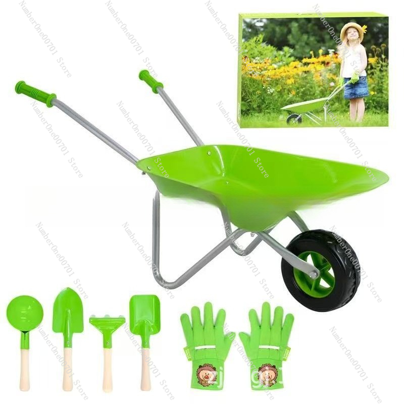 Kids Outdoor Garden Toys - عربة يدوية خضراء للأطفال للعب في