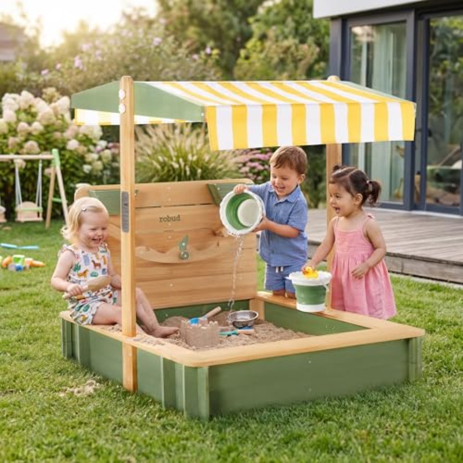 Kids Outdoor Seating - صندوق رمل خارجي للأطفال: خشبي، أخضر