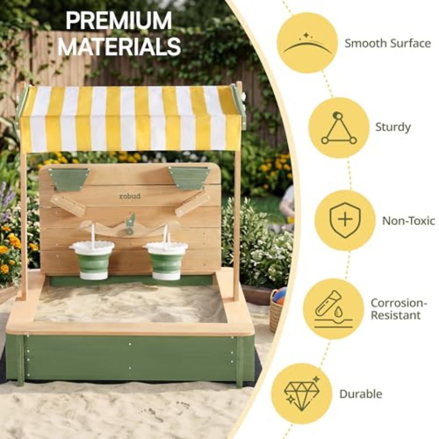 صندوق رمل خارجي للأطفال: خشبي، - مراجعة Kids Outdoor Seating وسعره